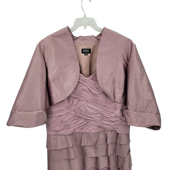 Adrianna Papell Plus Sz 22W Mauve Pink Tiered Ruffle Layered Cocktail Dress 2pc - Picture 4 of 13